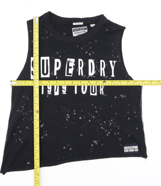 Superdry Womens Black XS Cropped Tank Top 1979 Tour Graphic