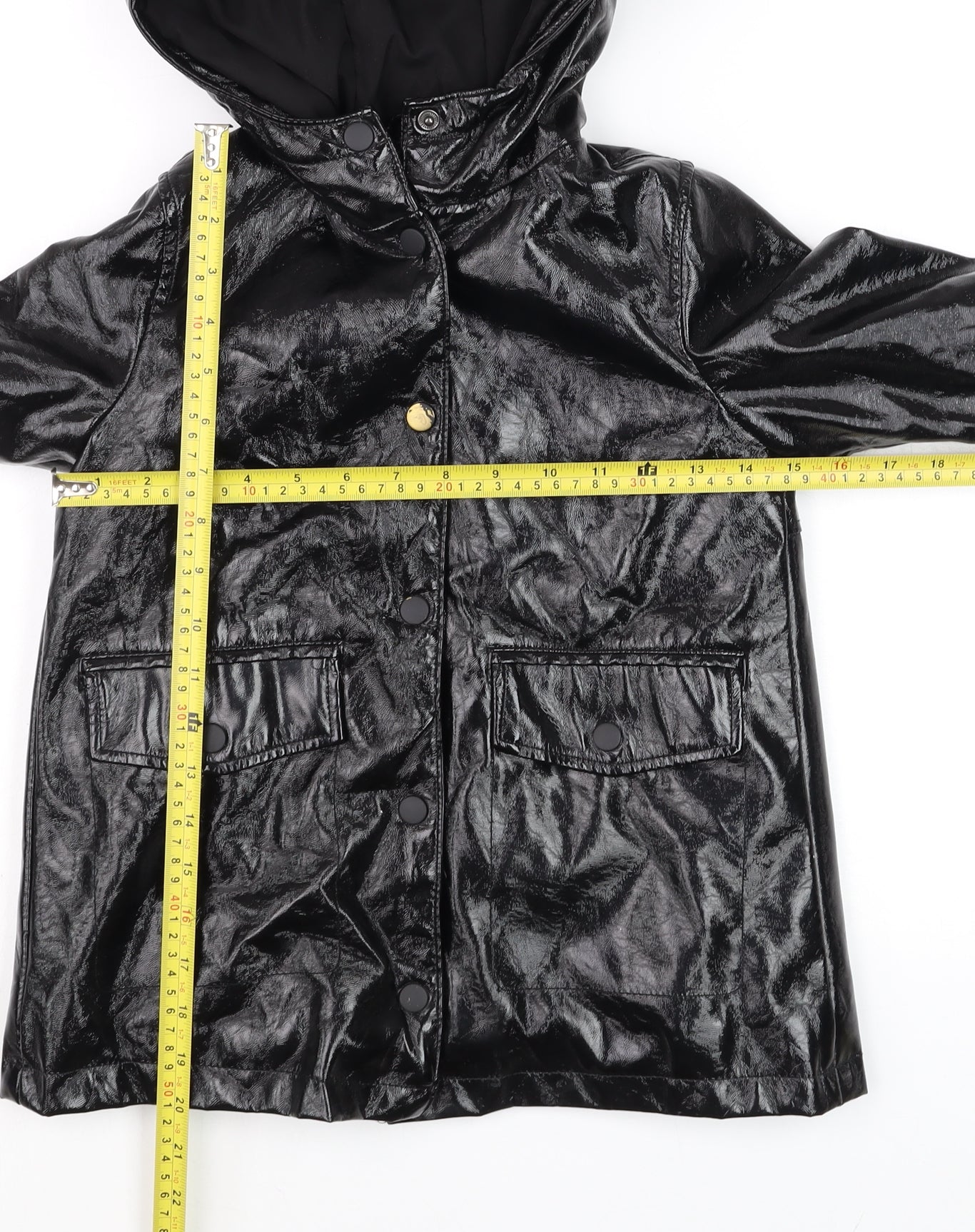 Zara Girls Black Hooded Rain Coat 6 Years Water Resistant Mid-Length Jacket