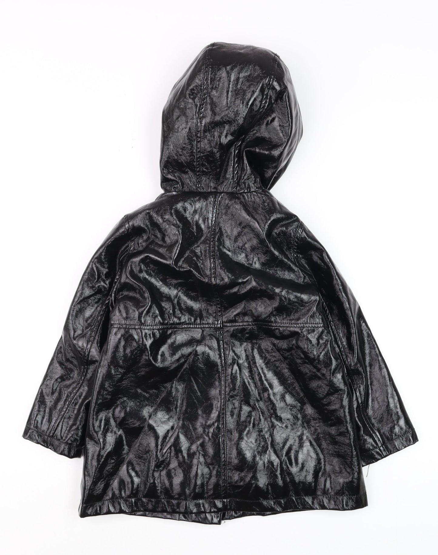 Zara Girls Black Hooded Rain Coat 6 Years Water Resistant Mid-Length Jacket