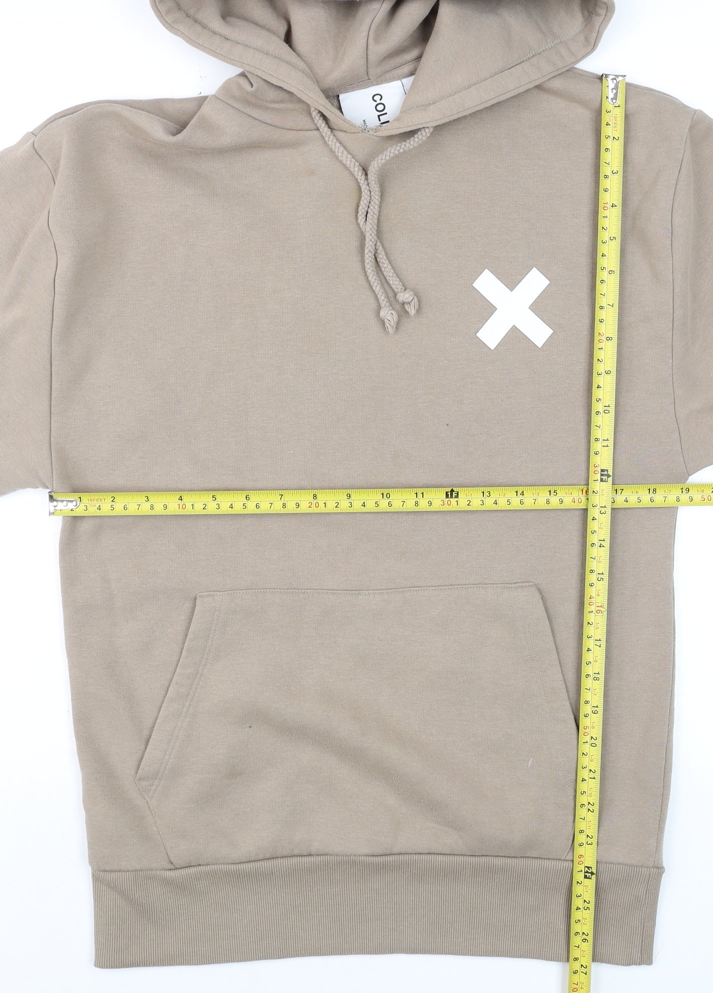 Collusion Men’s Beige Pullover Hoodie XS Fleece Logo Graphic