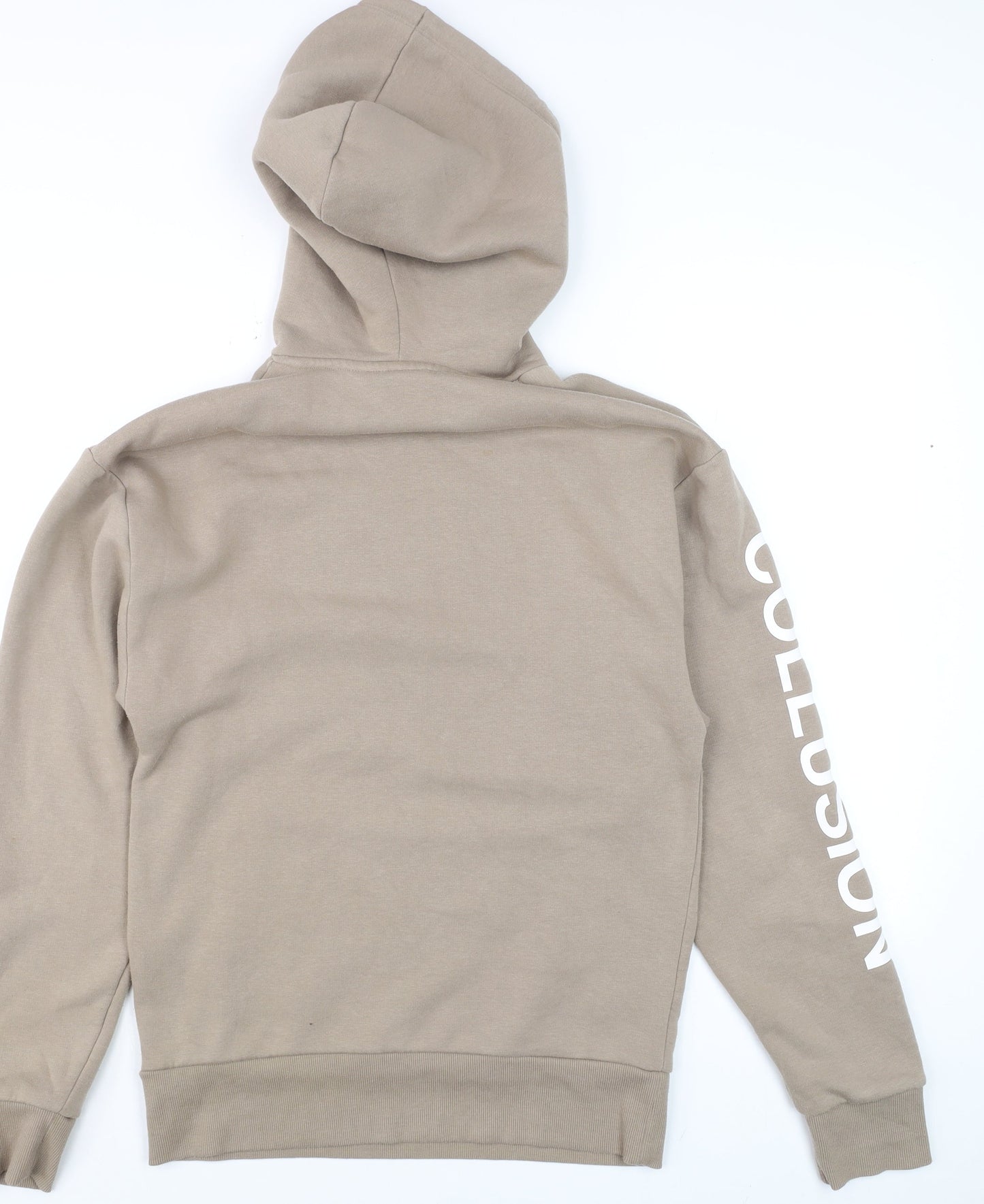 Collusion Men’s Beige Pullover Hoodie XS Fleece Logo Graphic