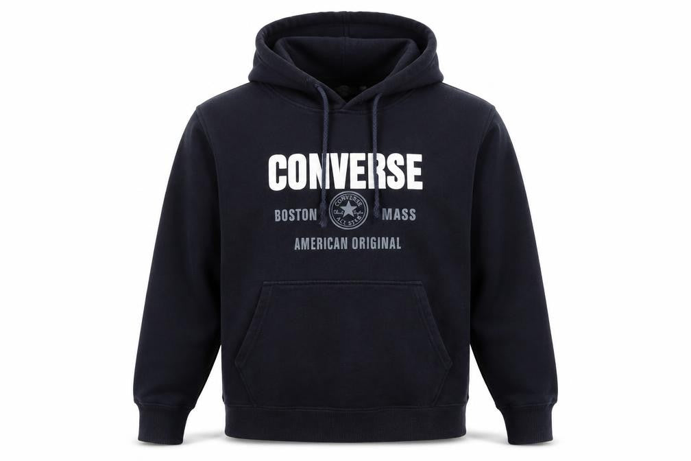 Converse Men Blue Pullover Hoodie S Fleece Logo