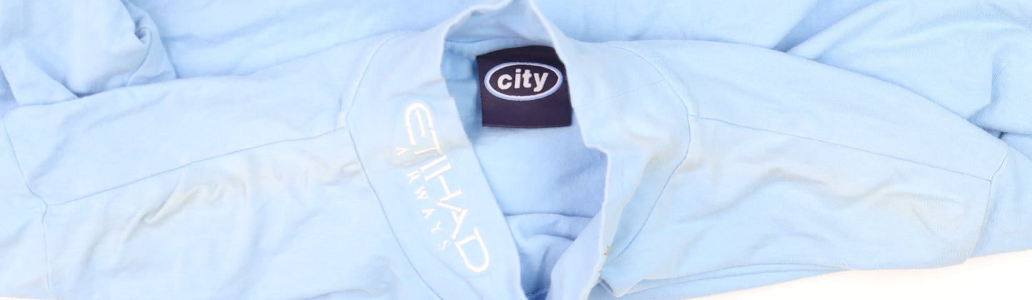 City Men’s Blue Long Sleeve Football T-Shirt Size S Cotton Jersey