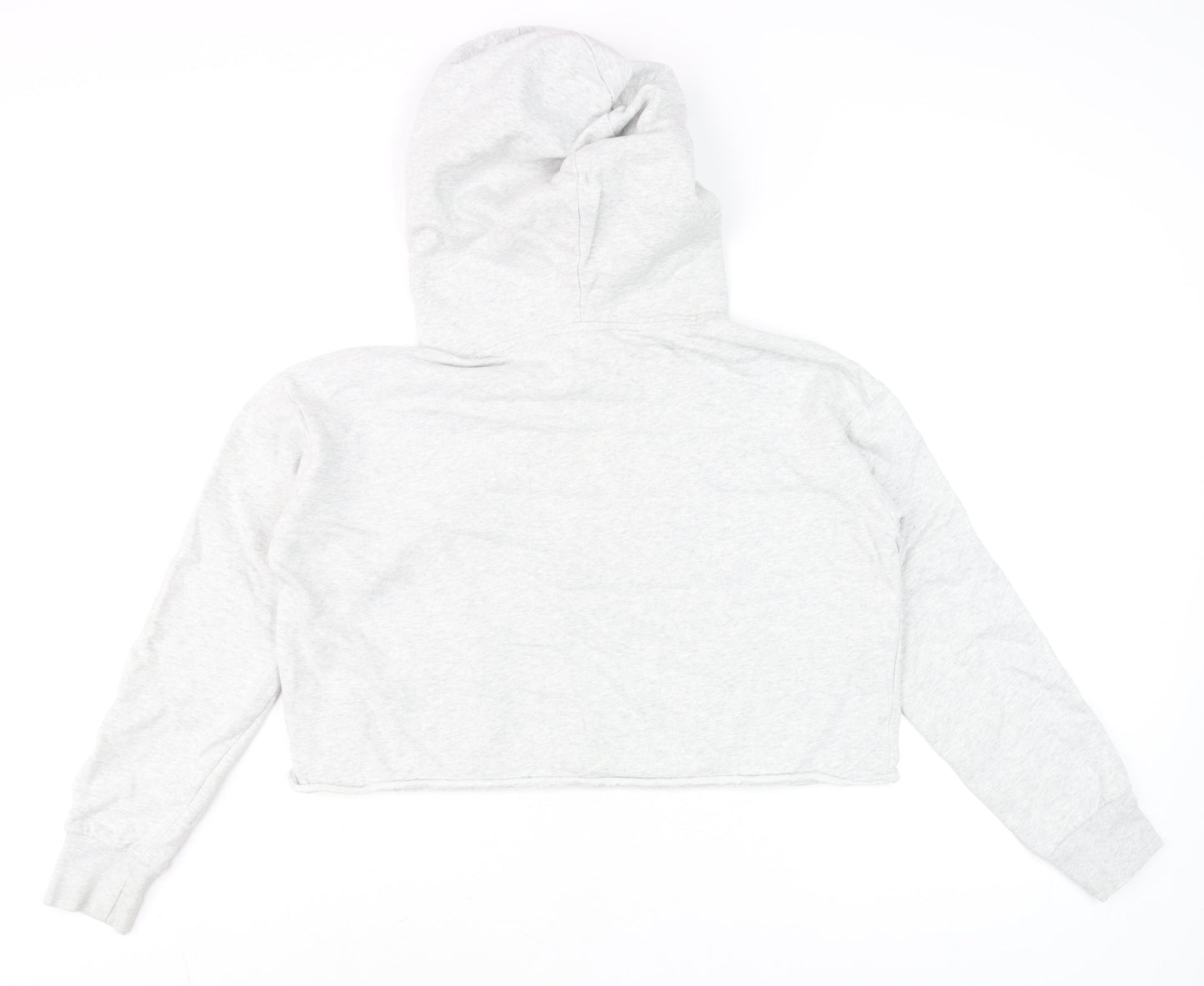 AllSaints Women’s Grey Cropped Hoodie Medium Cotton Drawstring Long Sleeve