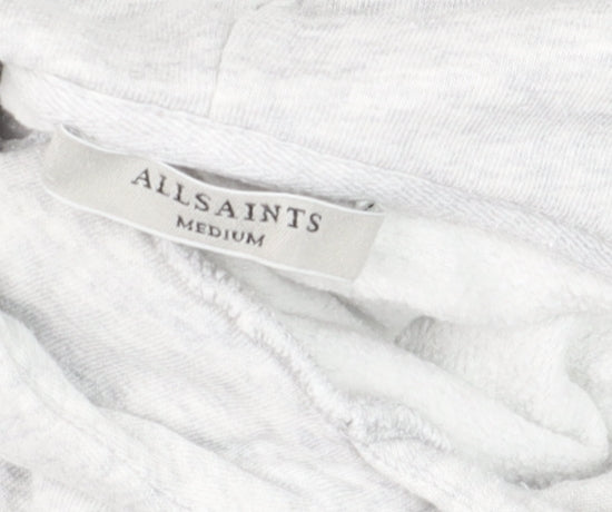 AllSaints Women’s Grey Cropped Hoodie Medium Cotton Drawstring Long Sleeve