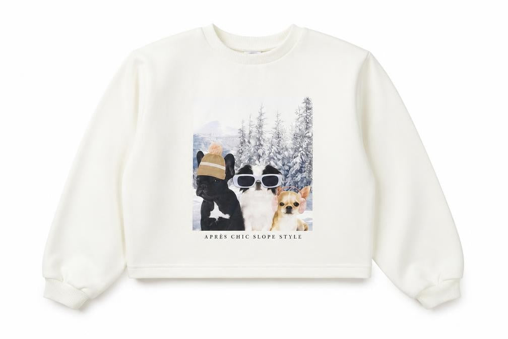 Marks and Spencer Girls Ivory Dog Print Pullover Sweatshirt 10-11 Years