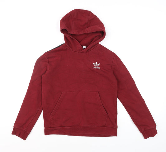 Adidas Boys Burgundy Hoodie 11-12 Years Pullover Cotton Blend Logo