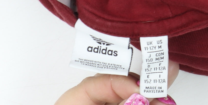 Adidas Boys Burgundy Hoodie 11-12 Years Pullover Cotton Blend Logo