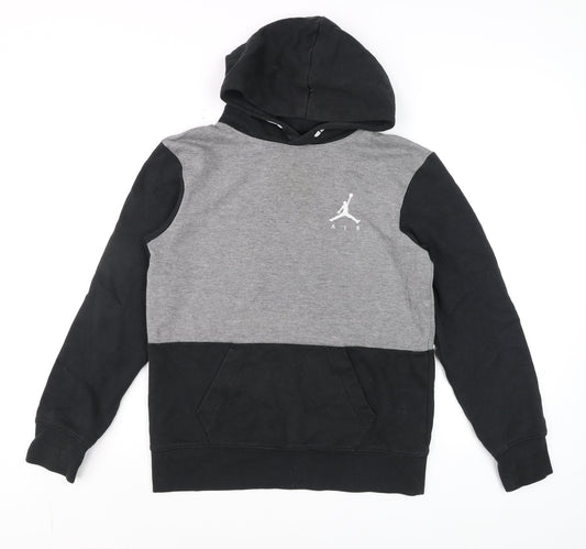 Jordan Boys Grey Black Pullover Hoodie 12-13 Years Colourblock Fleece