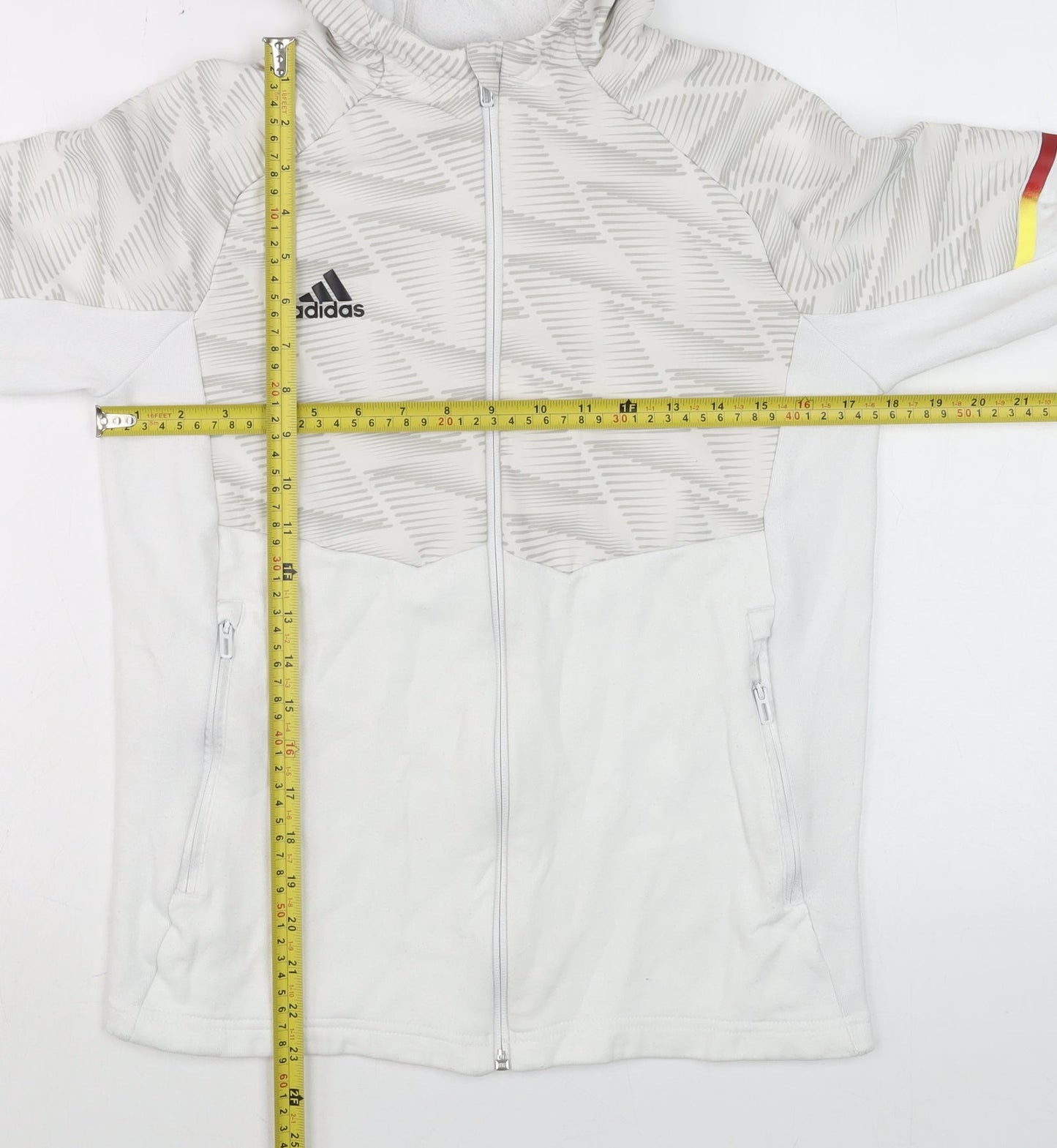 Adidas Boys White Full Zip Hoodie 11-12 Years Geometric Sports Jacket