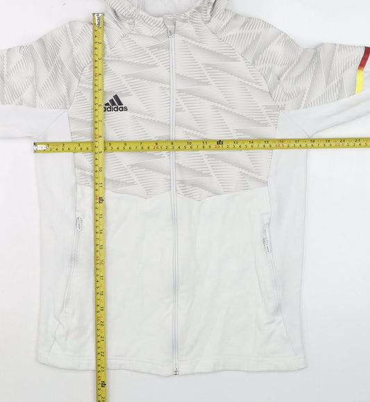 Adidas Boys White Full Zip Hoodie 11-12 Years Geometric Sports Jacket