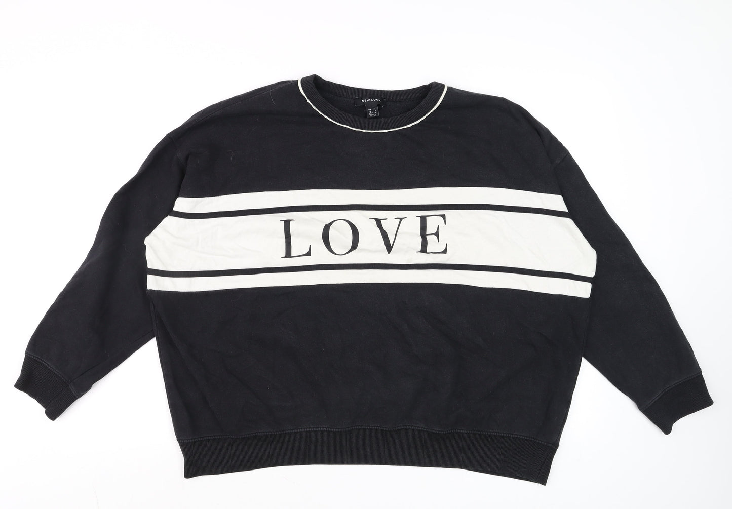 New Look Womens Black & White LOVE Sweatshirt Size L Pullover Cotton Blend