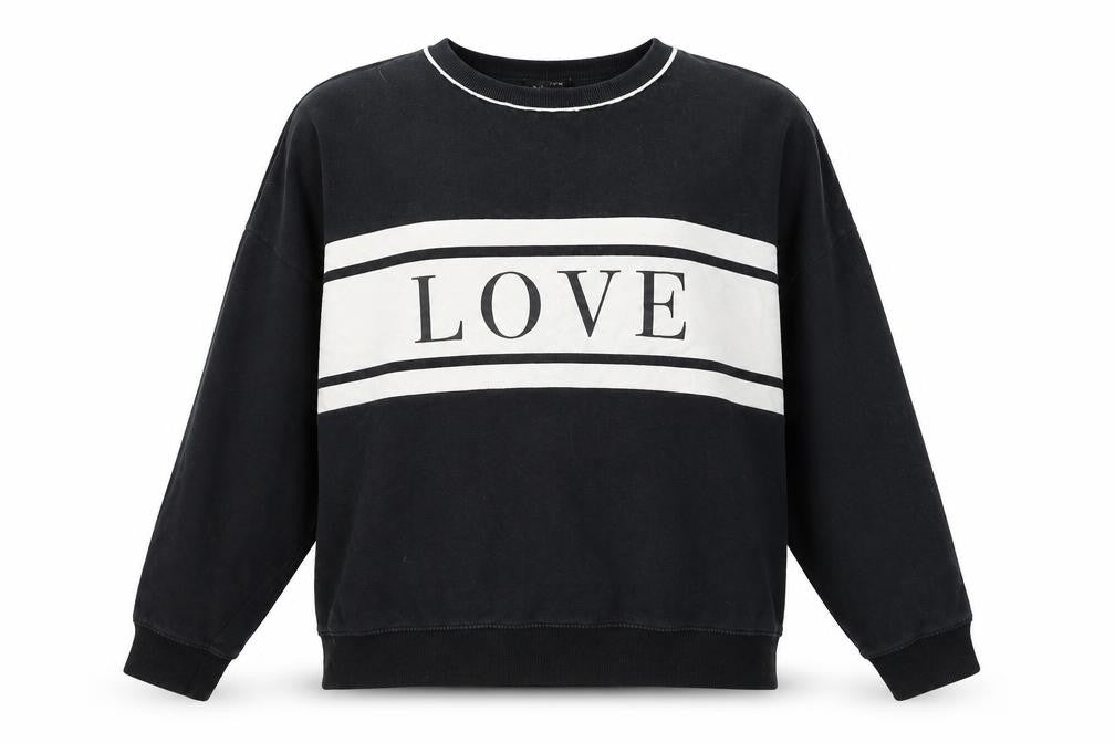 New Look Womens Black & White LOVE Sweatshirt Size L Pullover Cotton Blend