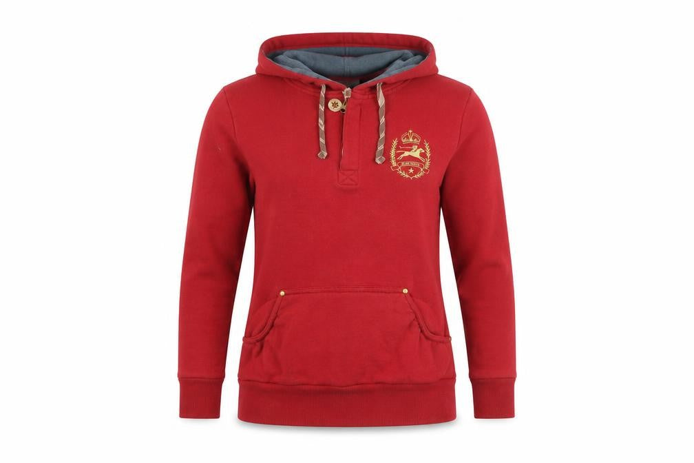 Tottie Women's Red XS Henley Hoodie with Embroidered Crest