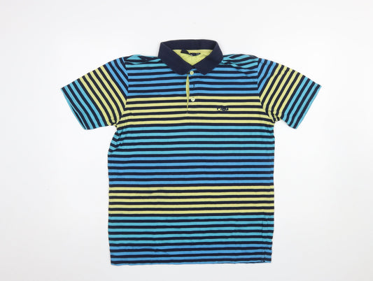 Fila Men's Multicoloured Striped Polo Shirt M Regular Fit Cotton Blend