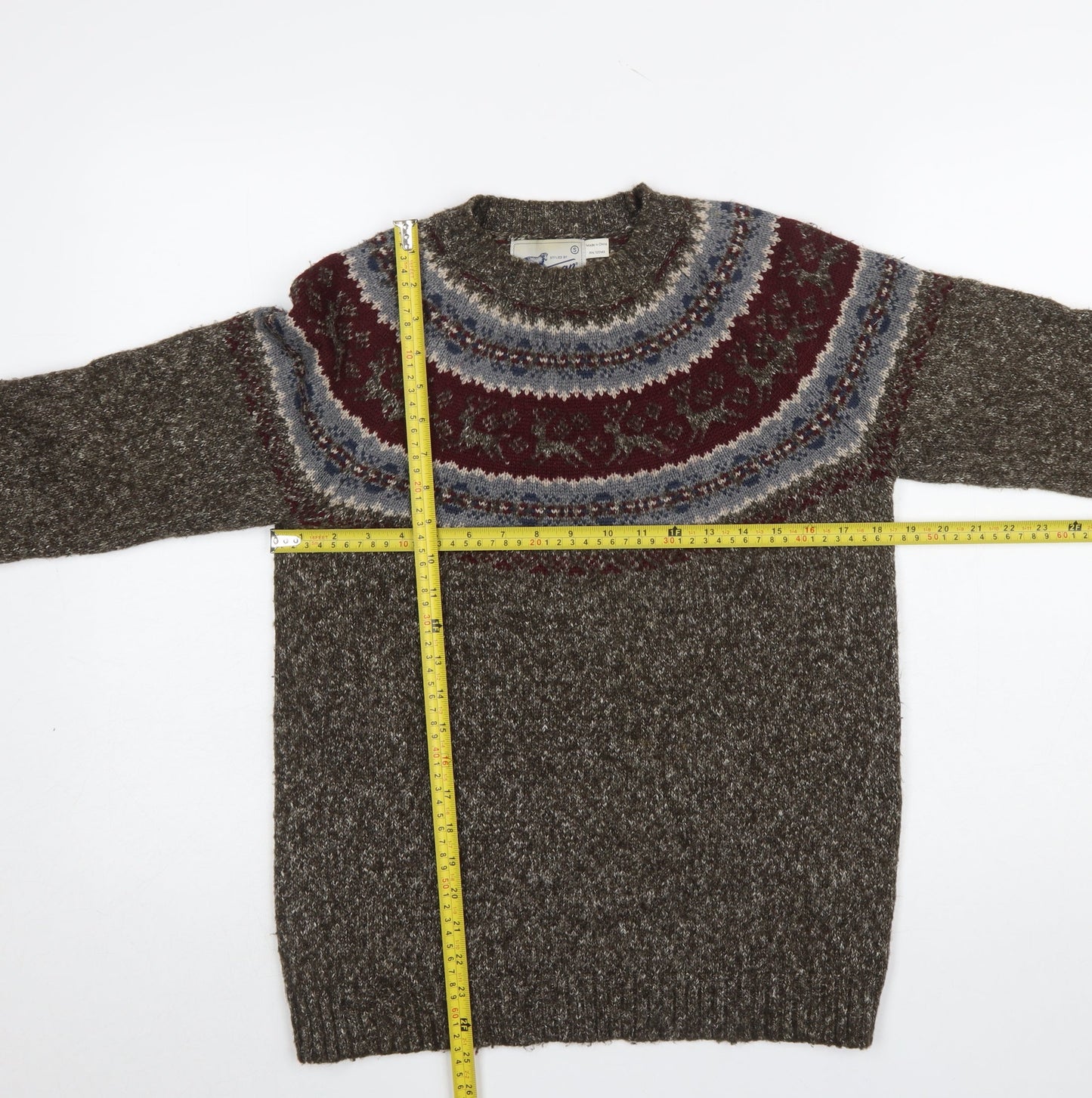 Topman Men's Brown Fair Isle Knit Crew Neck Jumper Size S