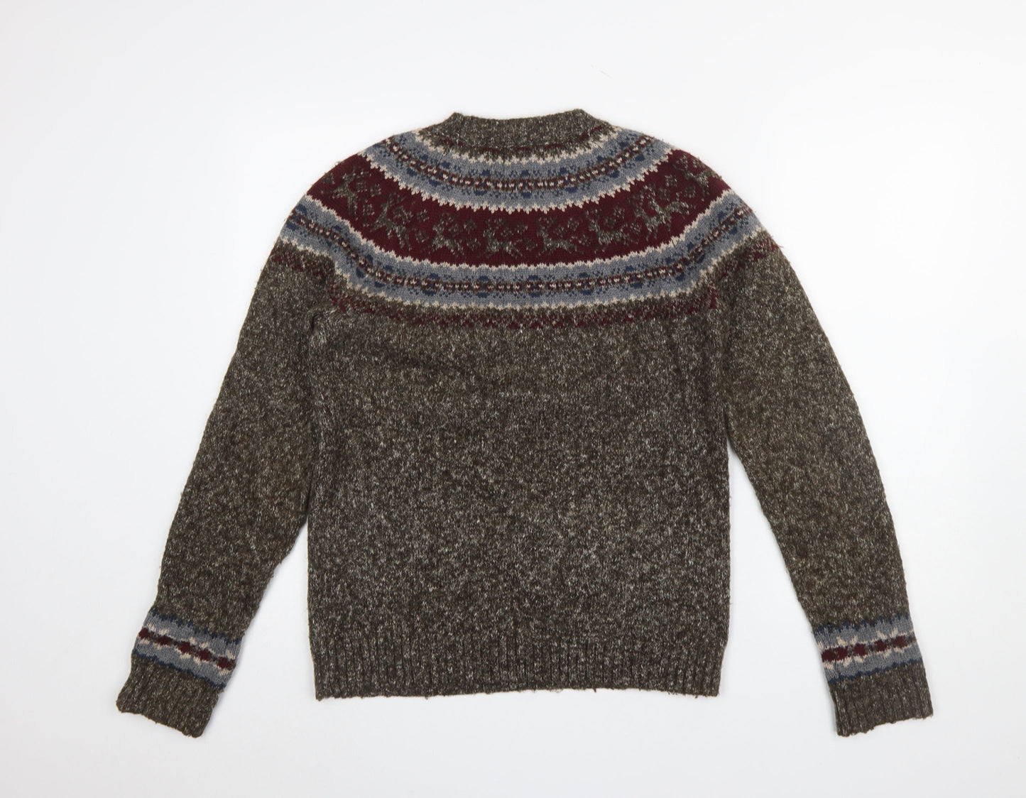 Topman Men's Brown Fair Isle Knit Crew Neck Jumper Size S