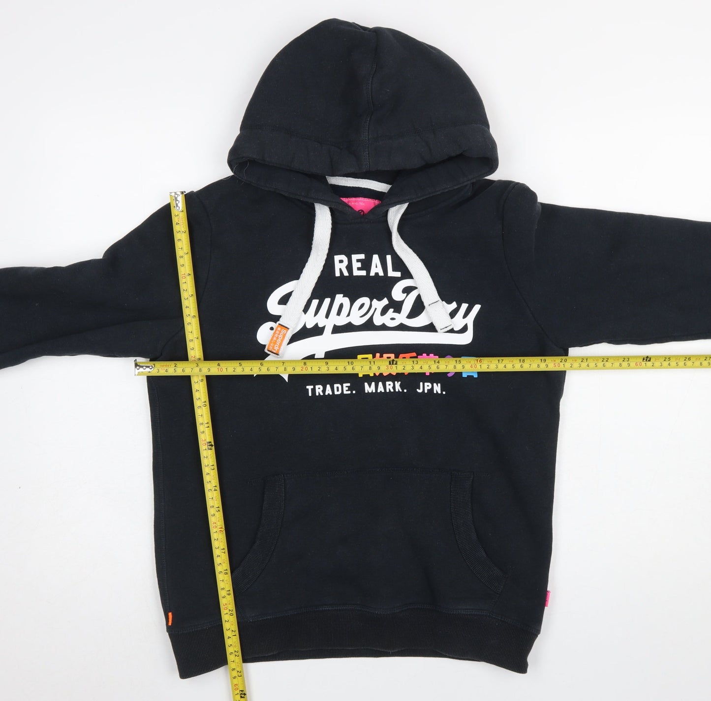 Superdry Women's Black Pullover Hoodie Size 14 Graphic Print Cotton Blend