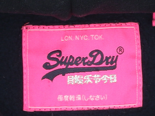 Superdry Women's Black Pullover Hoodie Size 14 Graphic Print Cotton Blend