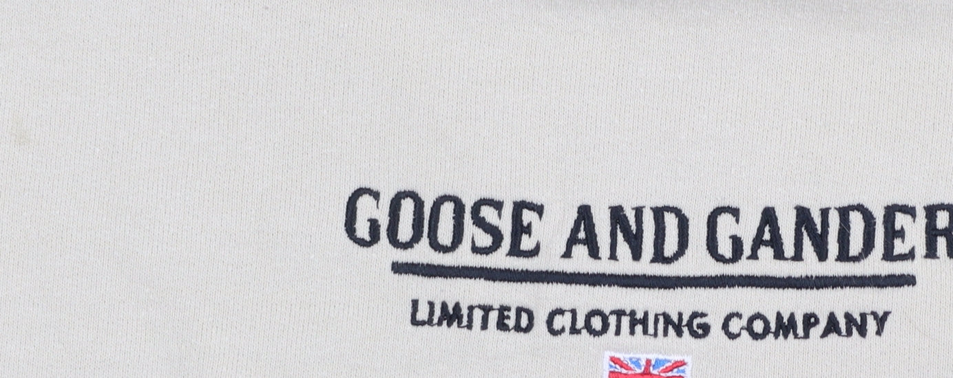 Goose and Gander Men's Beige Pullover Hoodie Size S Embroidered Fleece