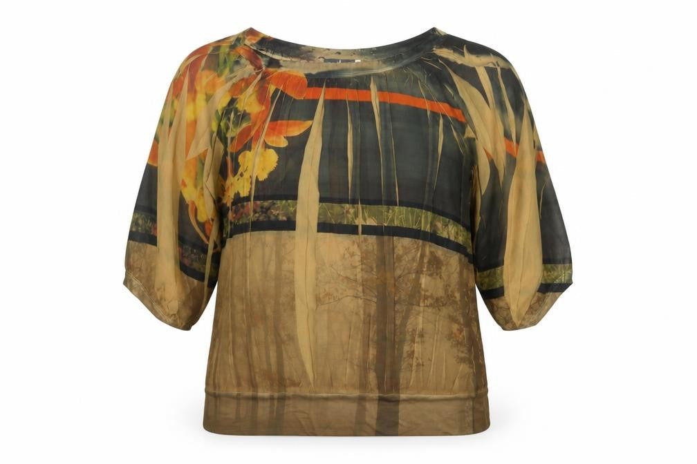 Vango Paris Women's Brown Floral Sheer Tunic Blouse L