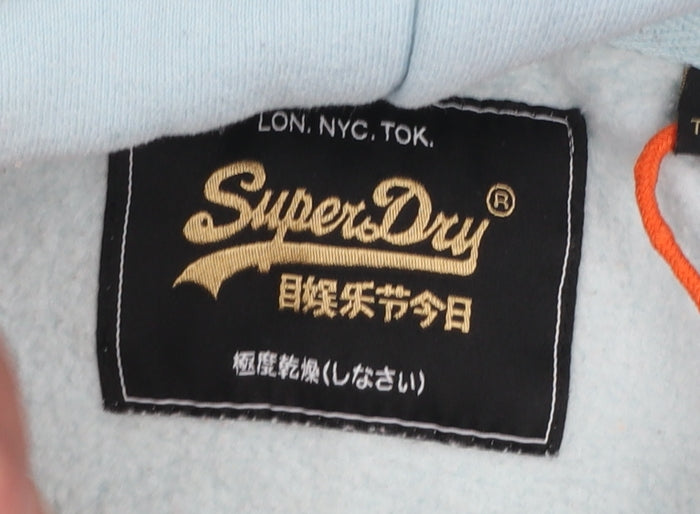 Superdry Women's Light Blue Pullover Hoodie UK 12 Cotton Blend