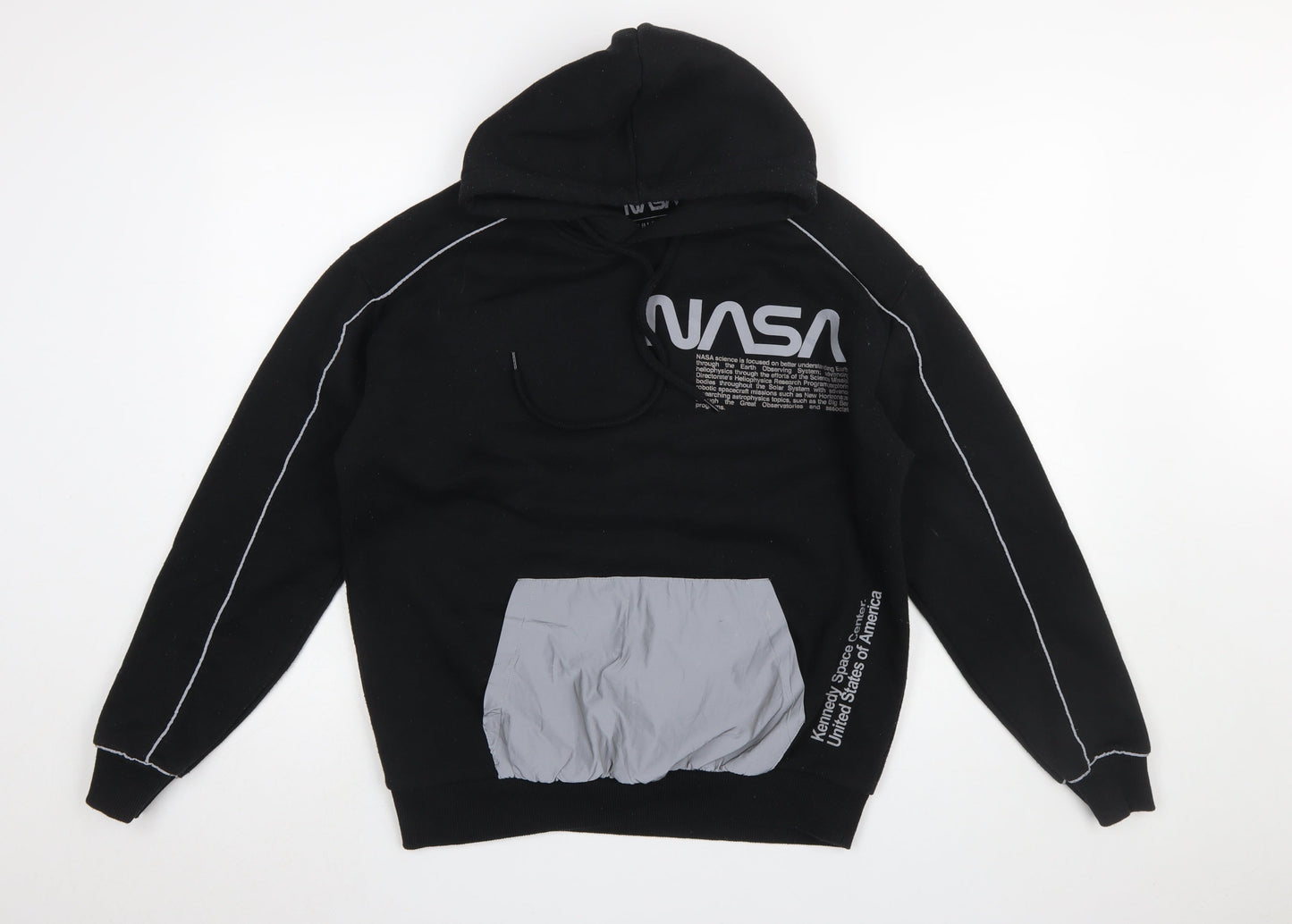 Pull&Bear Men’s Black NASA Pullover Hoodie Size S Graphic Space Design