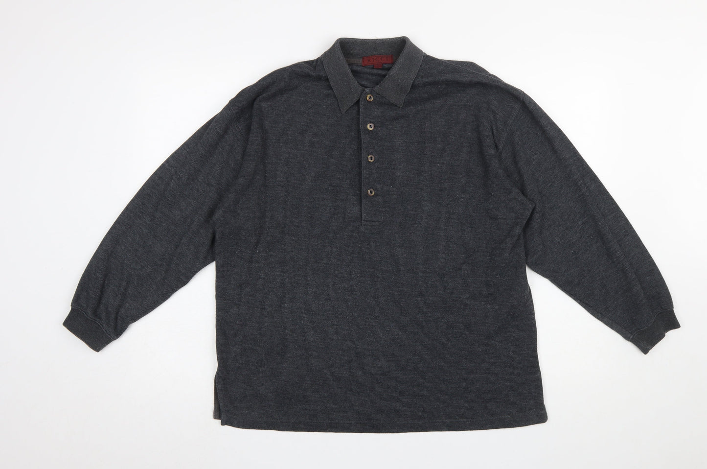 Ricci Men Grey Cotton Collared Henley Jumper Size M