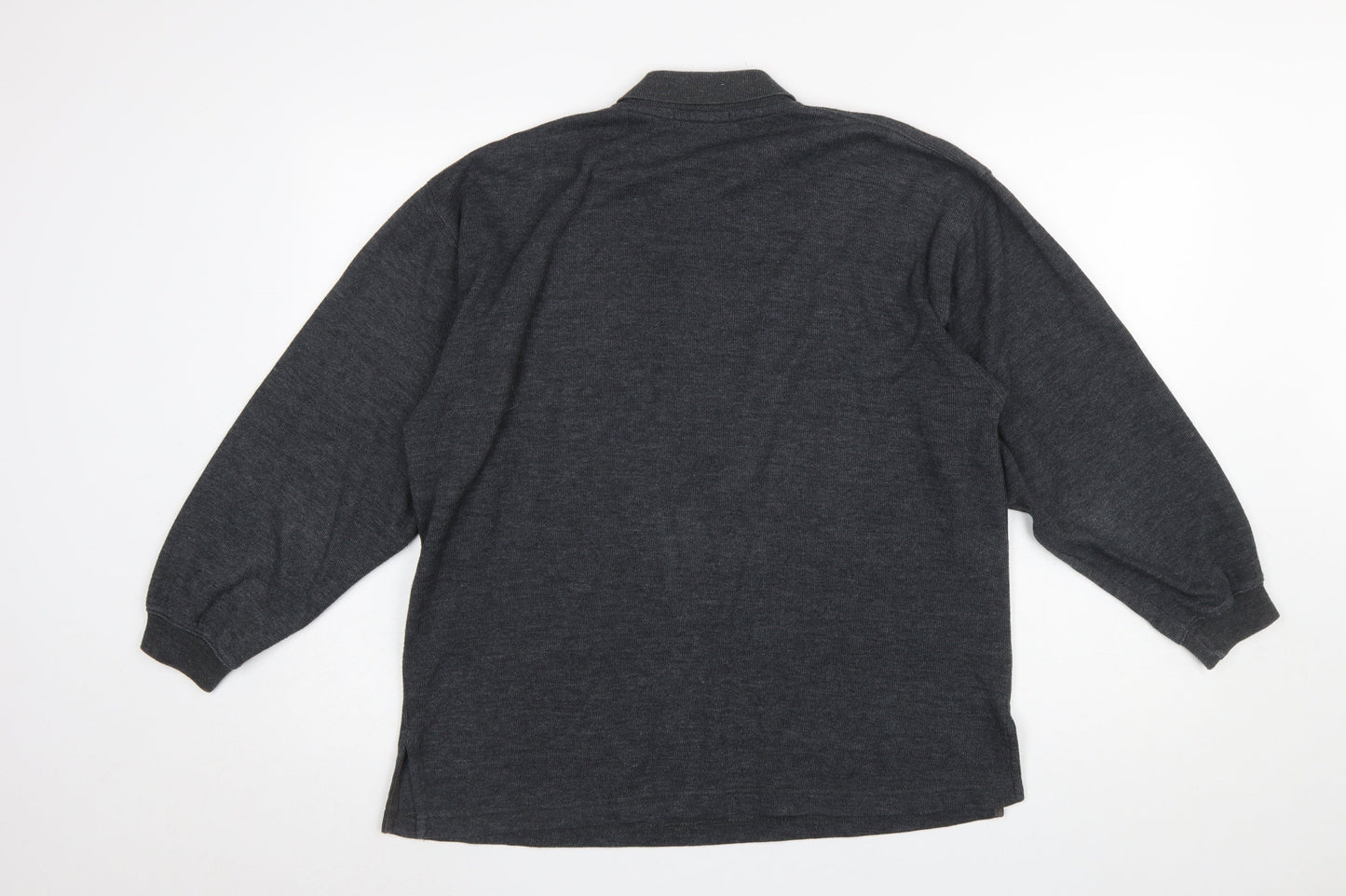 Ricci Men Grey Cotton Collared Henley Jumper Size M