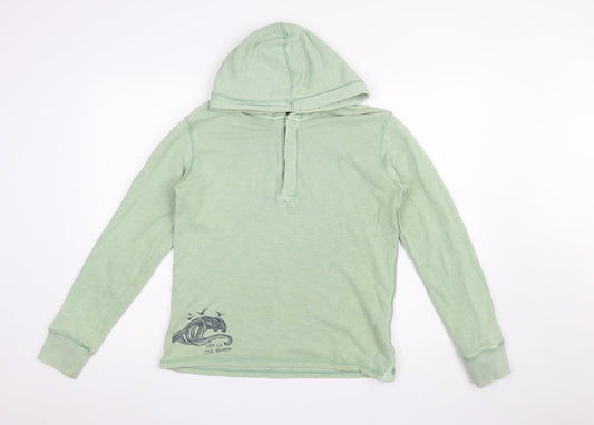 Fat Face Boys Green Hooded Henley Sweatshirt 12-13 Years Cotton Blend