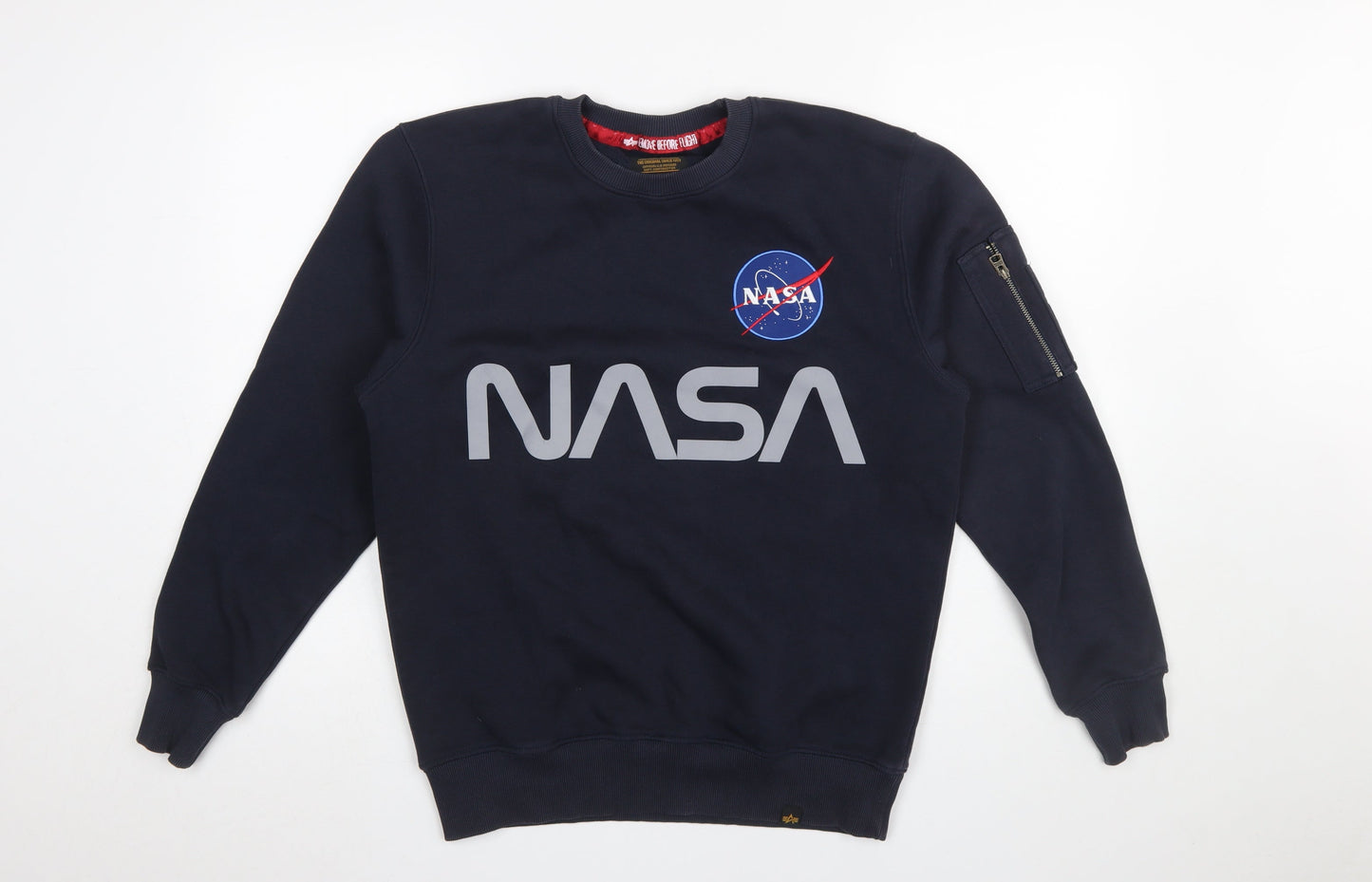 Alpha Industries Men's Blue NASA Logo Crew Neck Sweatshirt S
