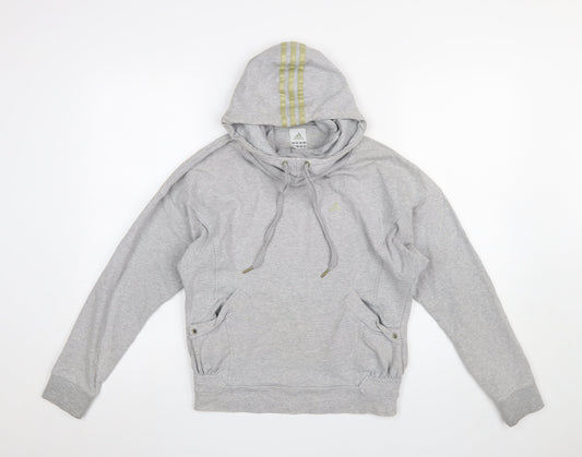 Adidas Womens Grey Hoodie Size 10 Pullover Drawstring Hooded Sweatshirt