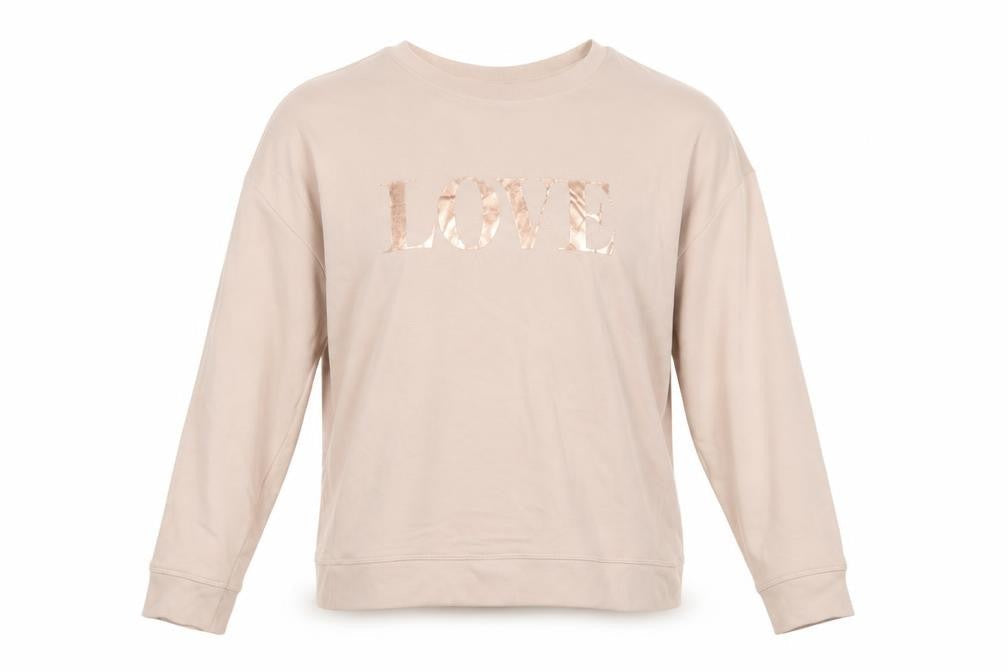 New Look Women's Beige LOVE Sweatshirt Small Long Sleeve Cotton Blend