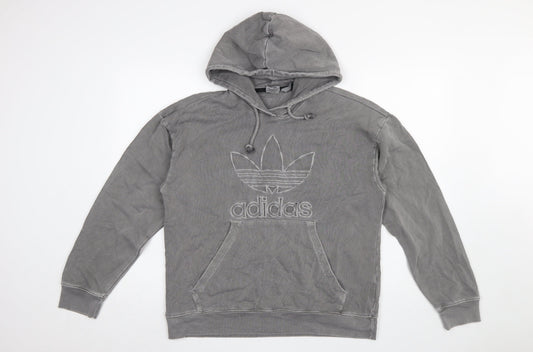 Adidas Women Grey Pullover Hoodie Size 8 Cotton Blend Vintage Logo