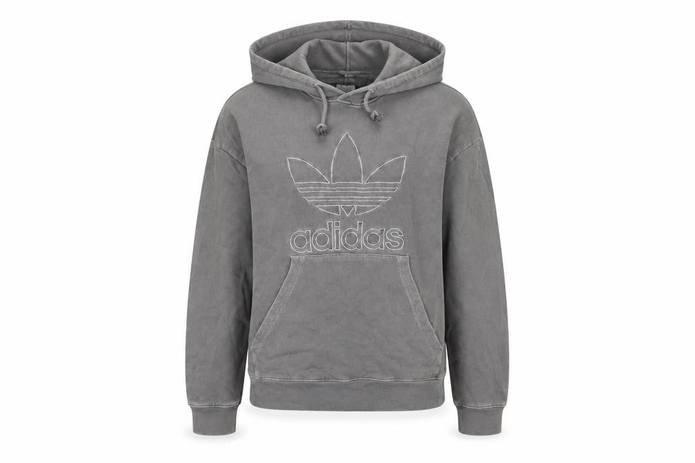 Front view of Adidas Women Grey Pullover Hoodie, size 8, Cotton Blend Vintage Logo