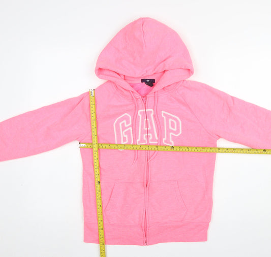 GAP Girls Pink Full Zip Hoodie Size S Logo Graphic Cotton Blend