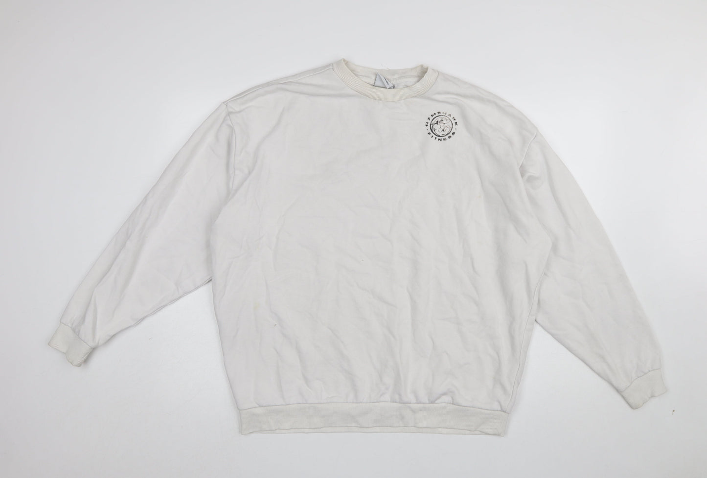Gymshark Men White Small Pullover Sweatshirt Logo Fitness Top