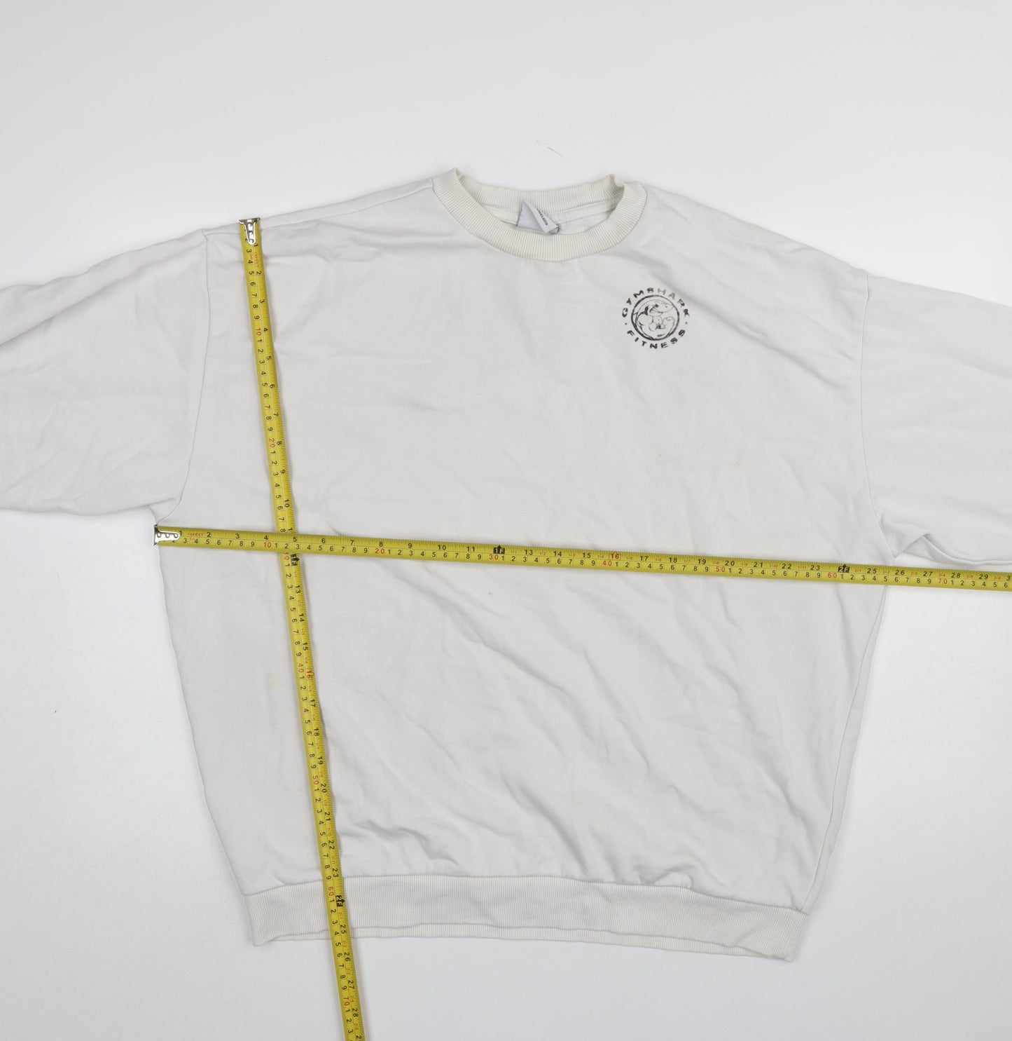 Gymshark Men White Small Pullover Sweatshirt Logo Fitness Top