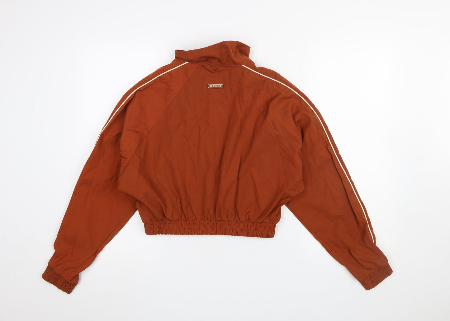Bershka Womens Brown Cropped Bomber Jacket XS Lightweight Zip Up
