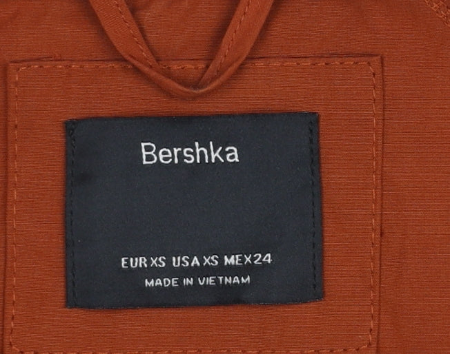 Bershka Womens Brown Cropped Bomber Jacket XS Lightweight Zip Up