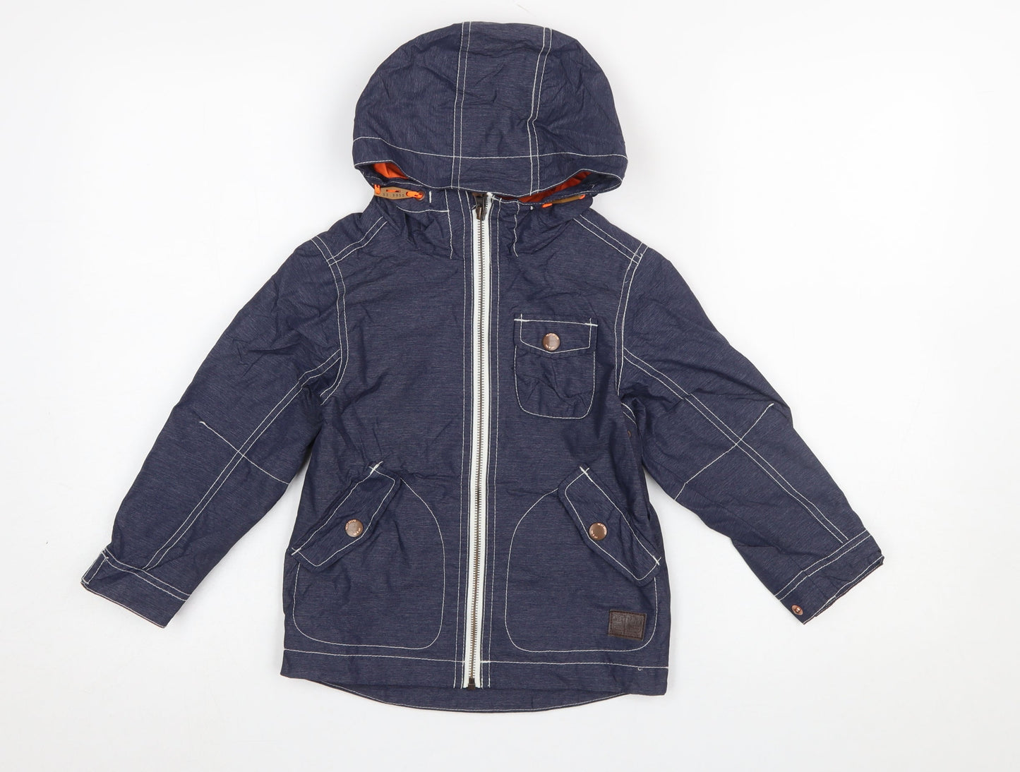 Next Boys Blue Hooded Windbreaker Jacket 4 Years Full Zip Lined Pockets
