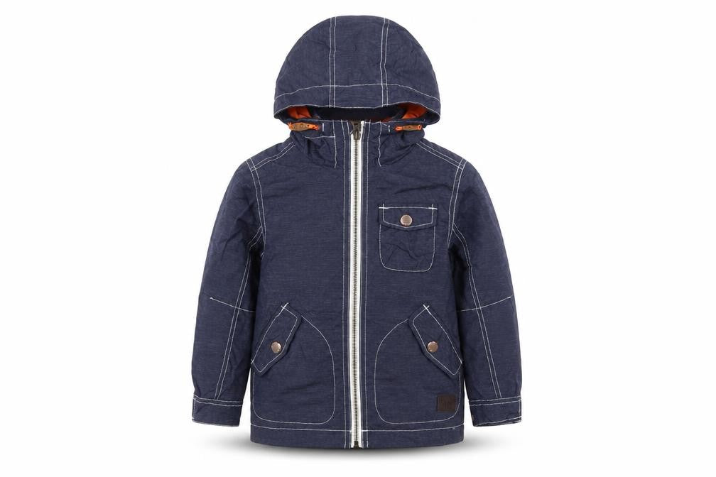 Front view of Next boys’ blue hooded windbreaker jacket 4 years full zip lined pockets
