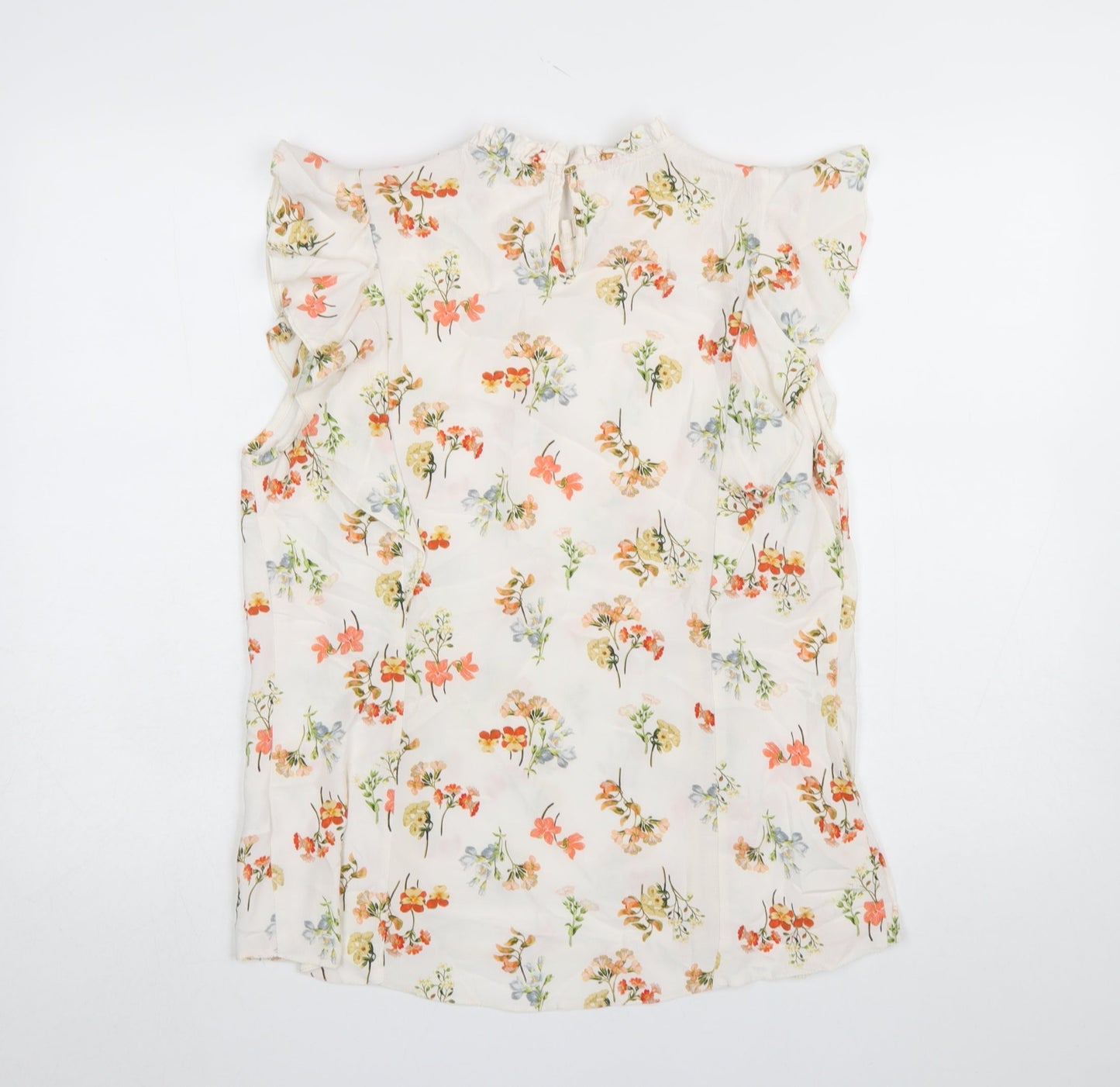 F&F Women Ivory Floral Sleeveless Ruffle Blouse Size 14