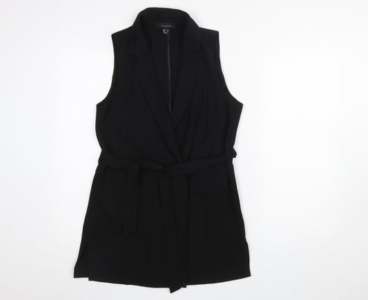 Atmosphere Women's Black Belted Sleeveless Mid-Length Waistcoat Size 10