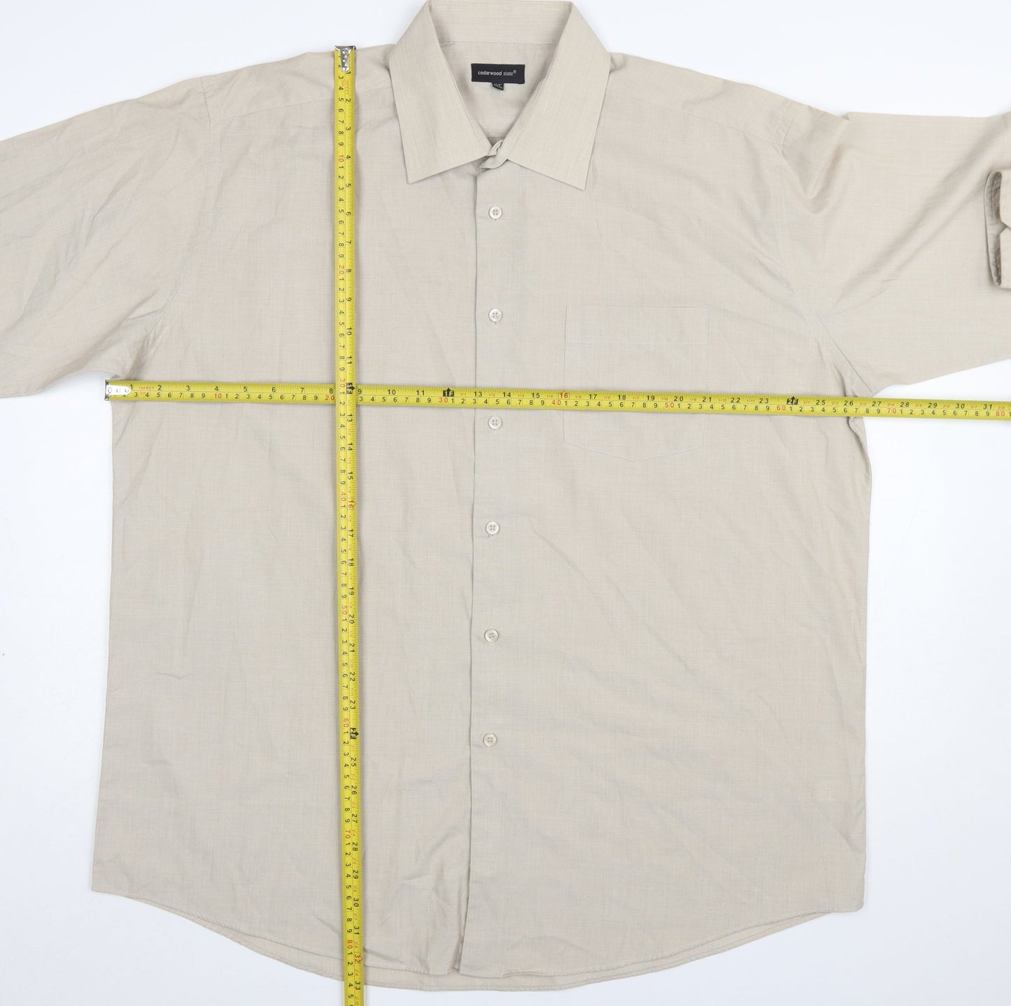 Cedarwood State Men's Beige Long Sleeve Classic Fit Button-Up Shirt 17.5in