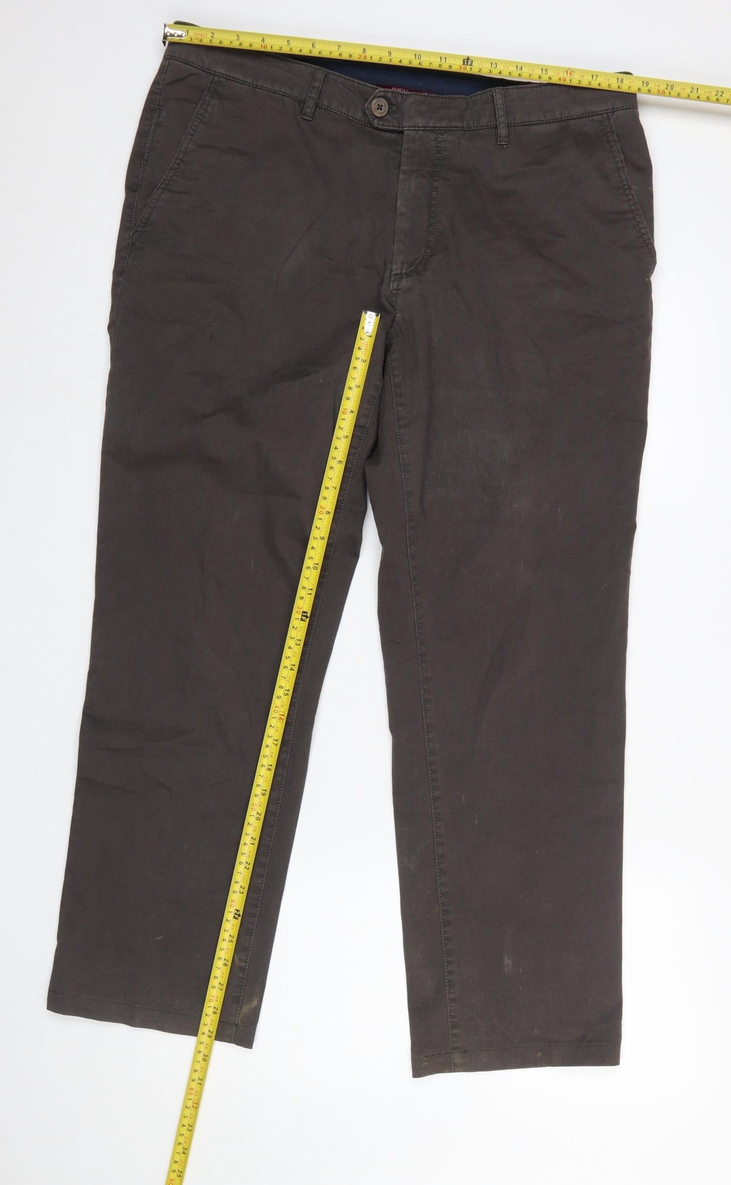 Magee 1866 Men's Brown Classic Fit Chino Trousers 38S Cotton Stretch
