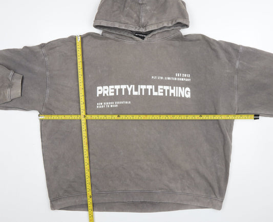 PrettyLittleThing Women’s Grey Pullover Hoodie L Logo Print Casual
