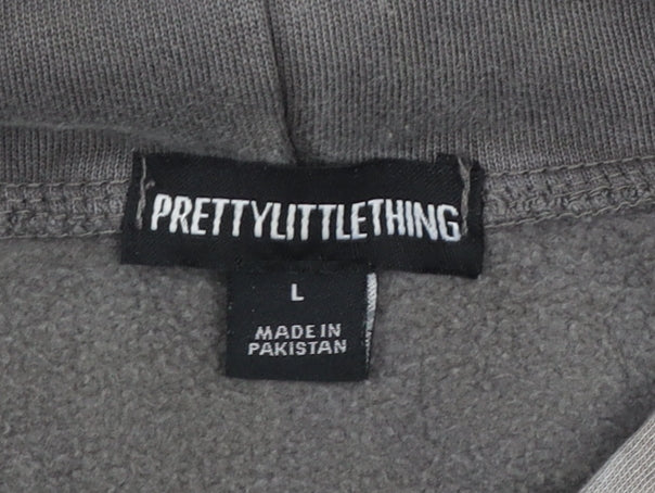 PrettyLittleThing Women’s Grey Pullover Hoodie L Logo Print Casual