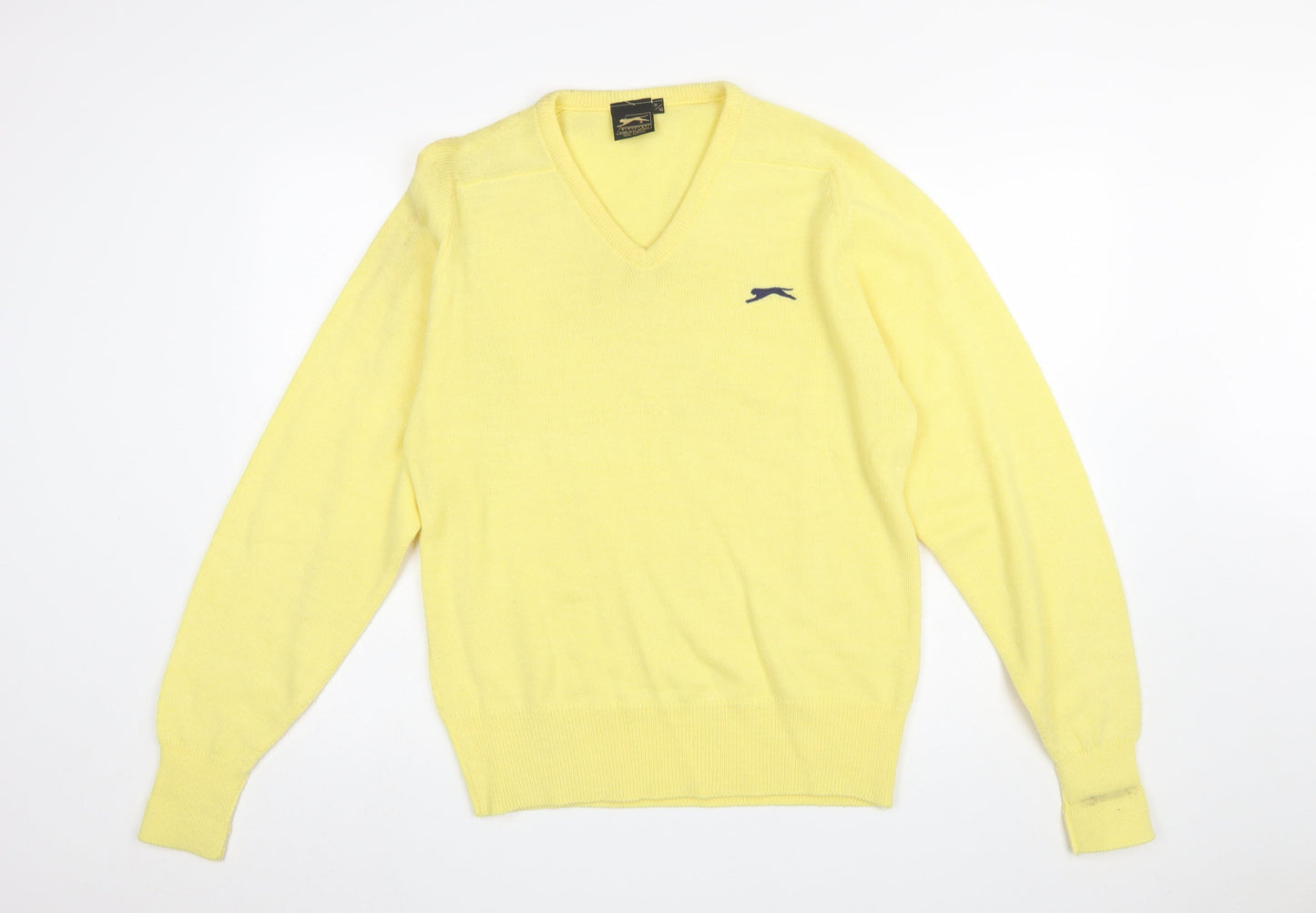 Slazenger Men's Yellow V-Neck Acrylic Jumper Size M