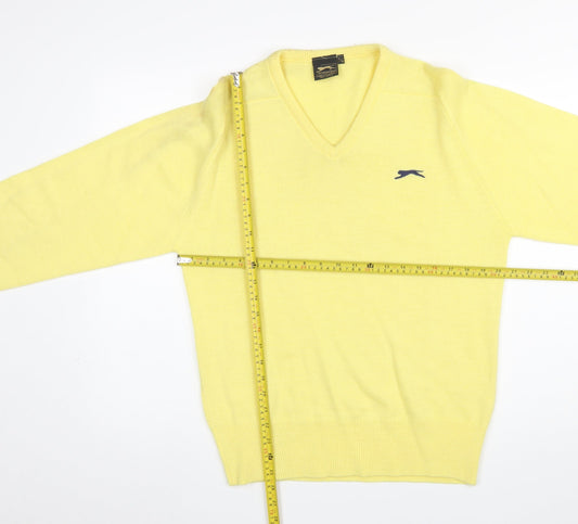 Slazenger Men's Yellow V-Neck Acrylic Jumper Size M